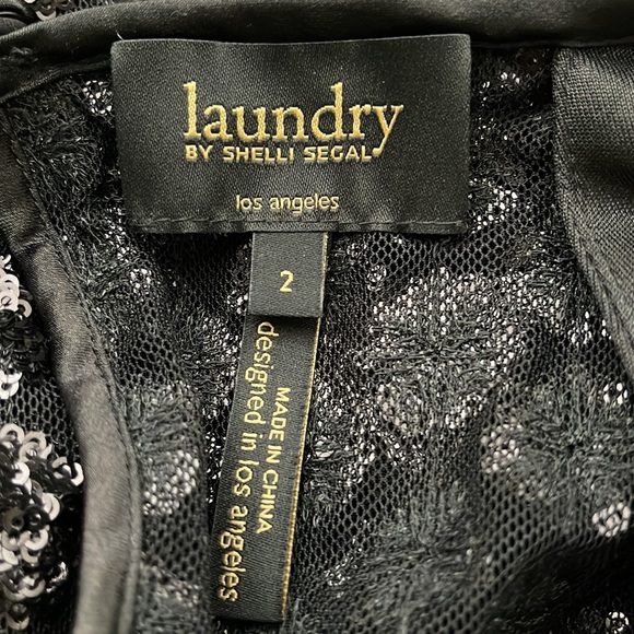 Laundry by Shelli Segal blouson open back black beaded cocktail dress - Picture 8 of 9